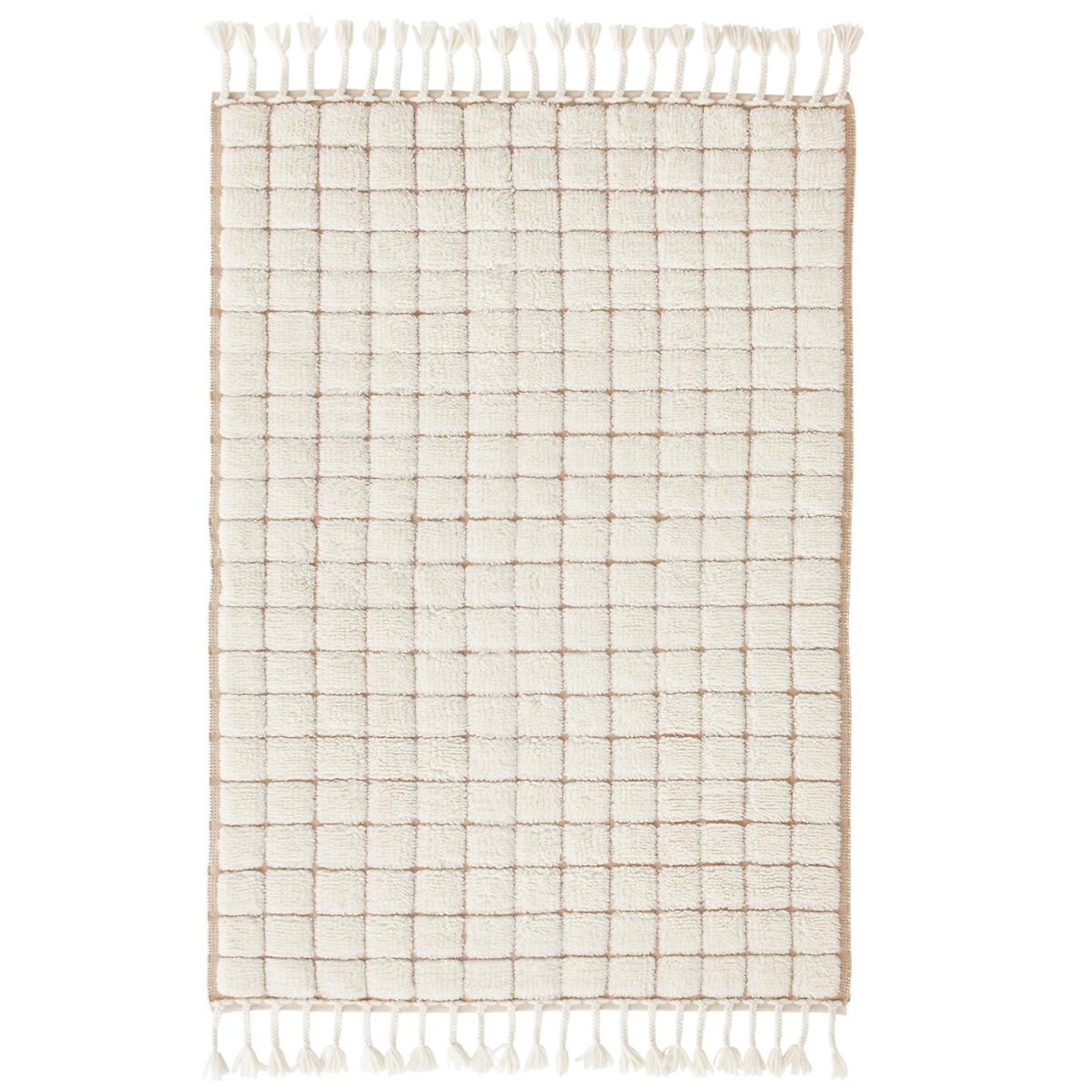 Ladama Checkered Fringed Wool Rug – image 2
