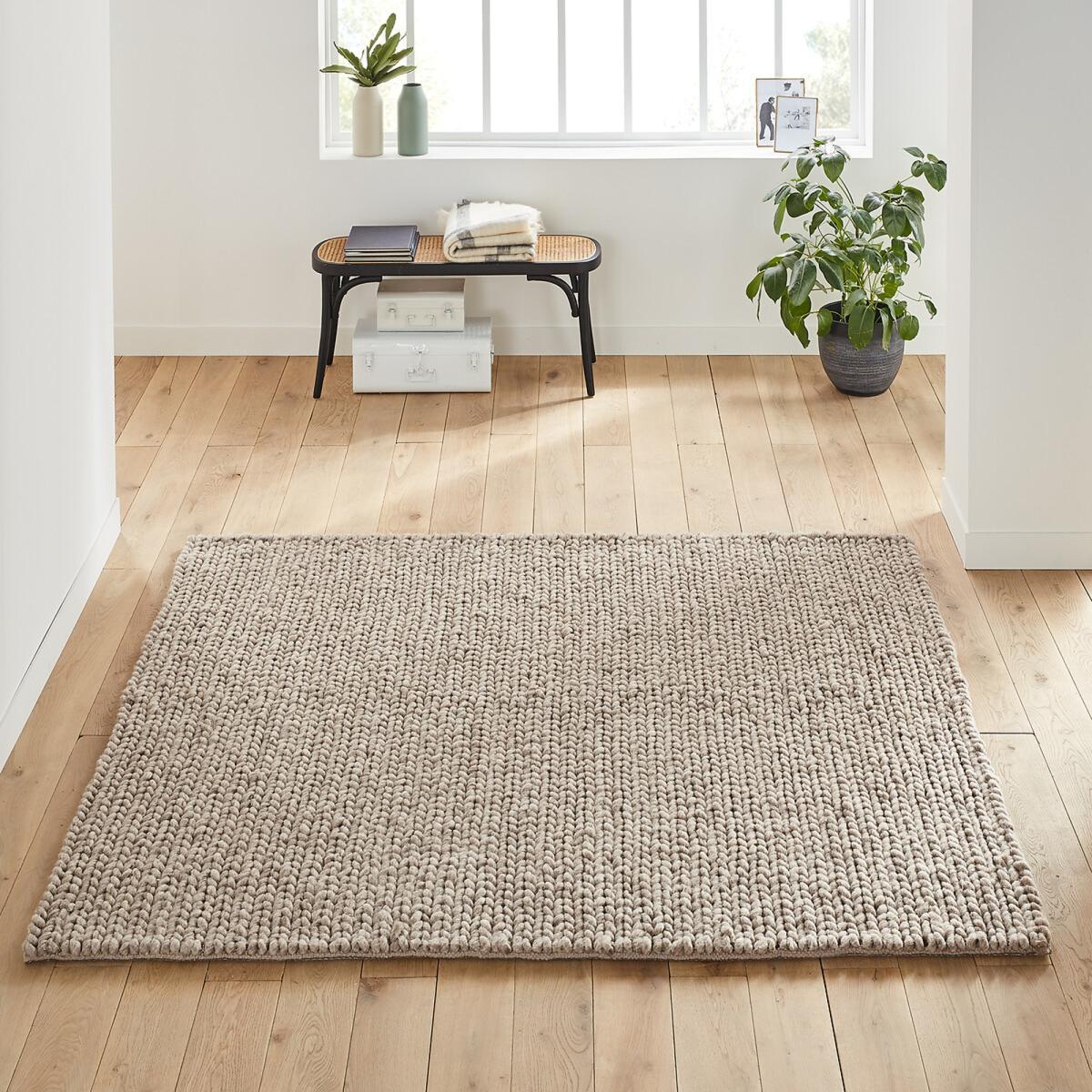 Diano Square Pure Wool Rug with a Knitted Effect – image 1