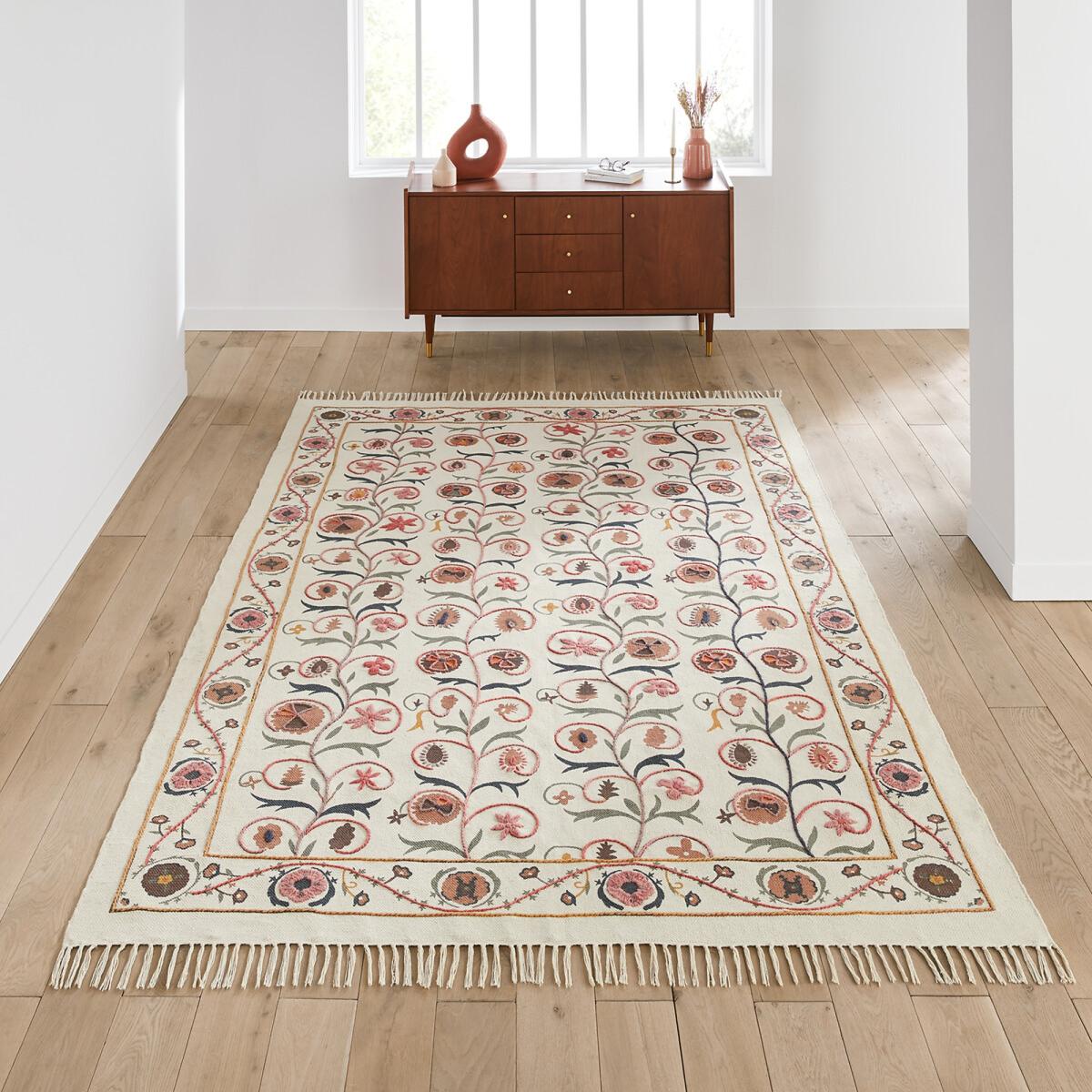Aristis Floral 100% Cotton Flat Woven Rug – image 1