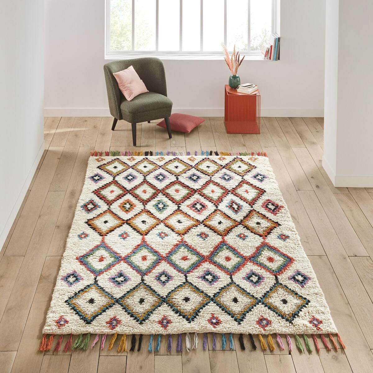 Ourika Berber Style Geometric Tassel Wool Rug – image 1
