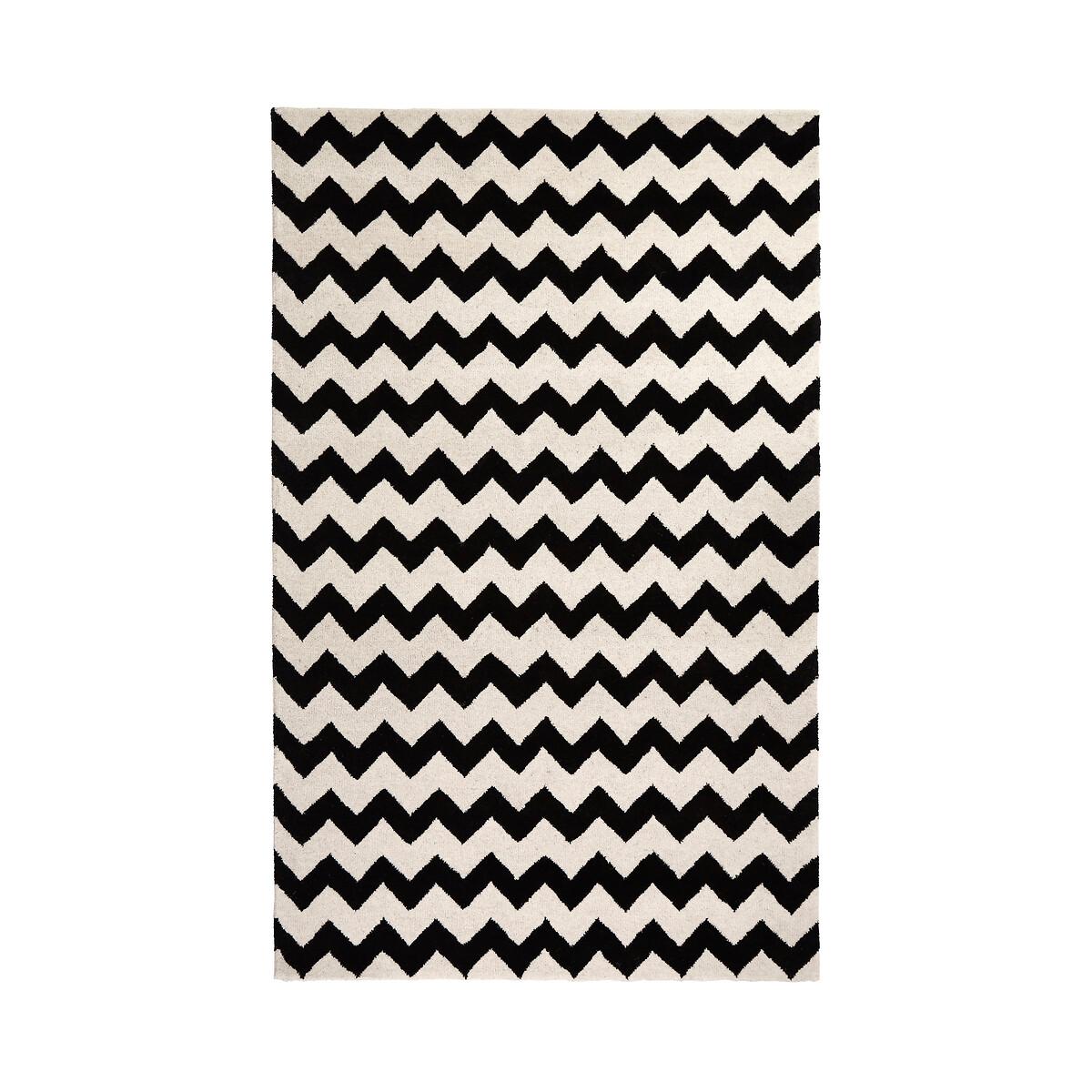 Monochrome Zig Zag Stripe Wool Mix Rug – image 2