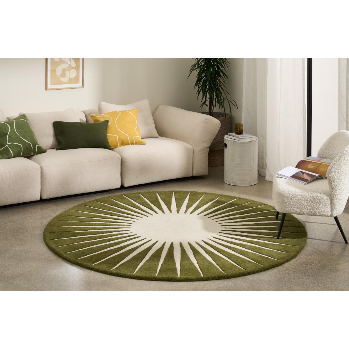 Vaserely 100% Wool Round Rug, 200 cm, Moss Green – image 4