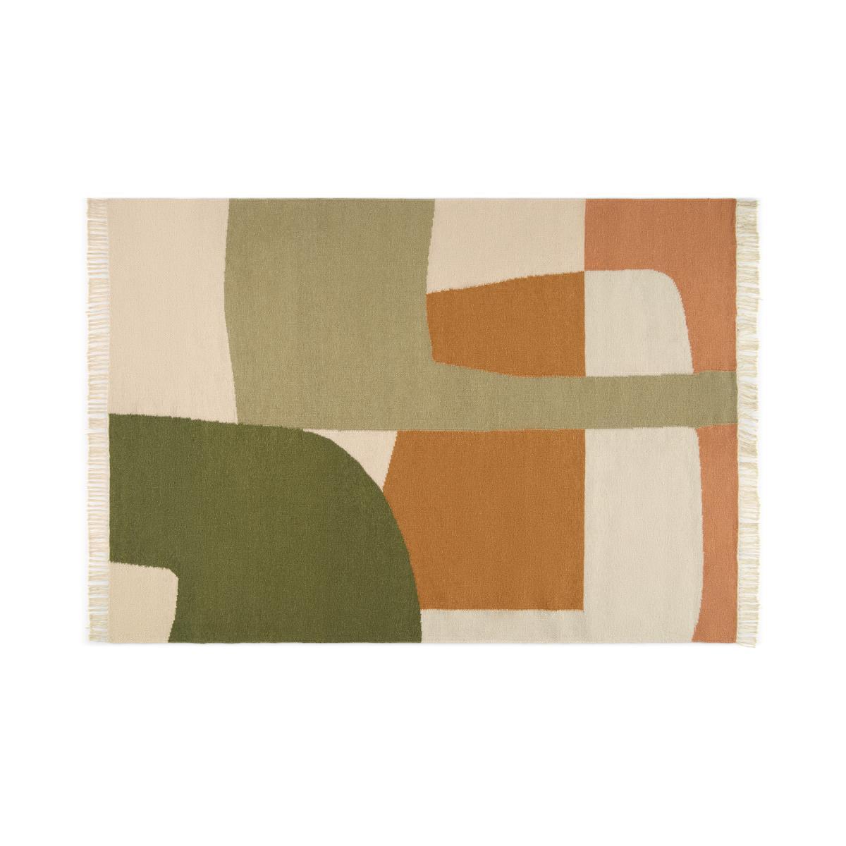 Waltara Flatweave Wool Rug, Large 160 x 230 cm, Green & Orange – image 2