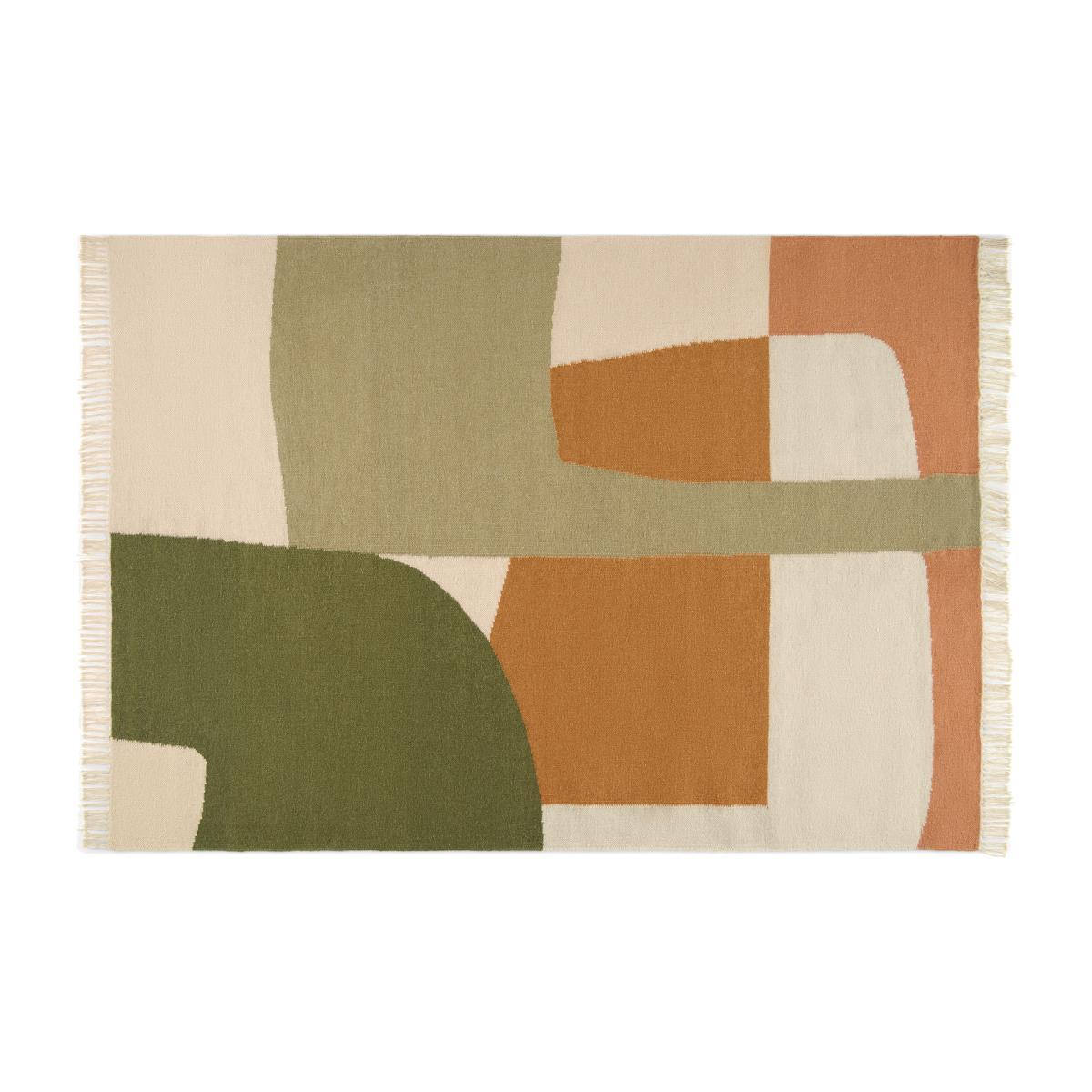 Waltara Flatweave Wool Rug, Large 160 x 230 cm, Green & Orange – image 1