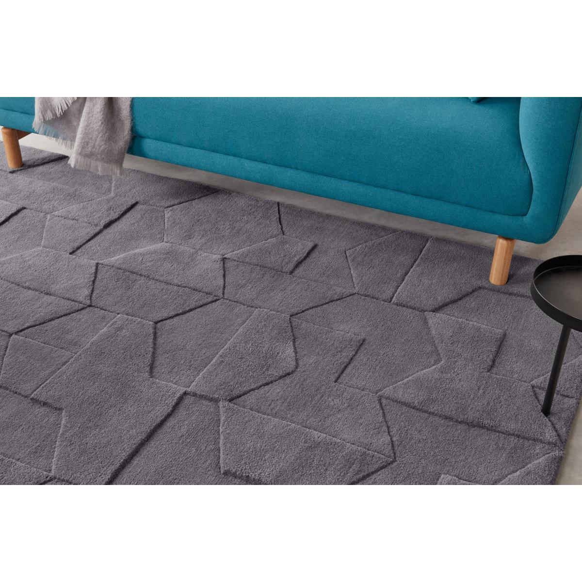 Hayden Geometric Carved Wool Rug 200 x 300cm, Grey – image 5
