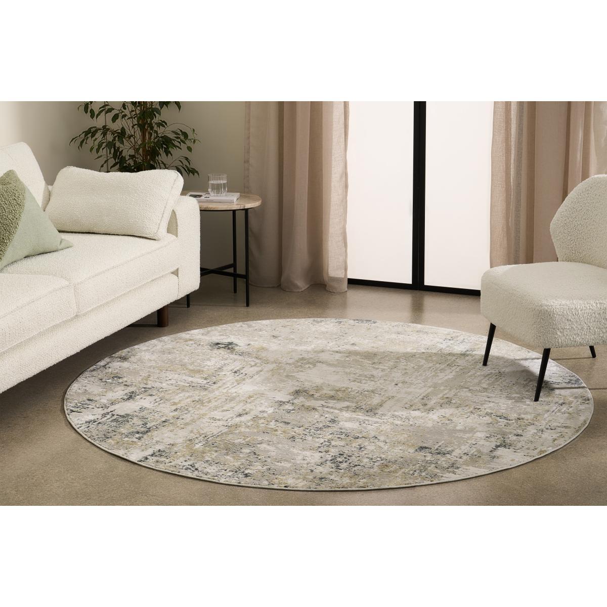 Epicoco Luxury Viscose Round Rug, Large 200cm, Antique Gold & Grey – image 3