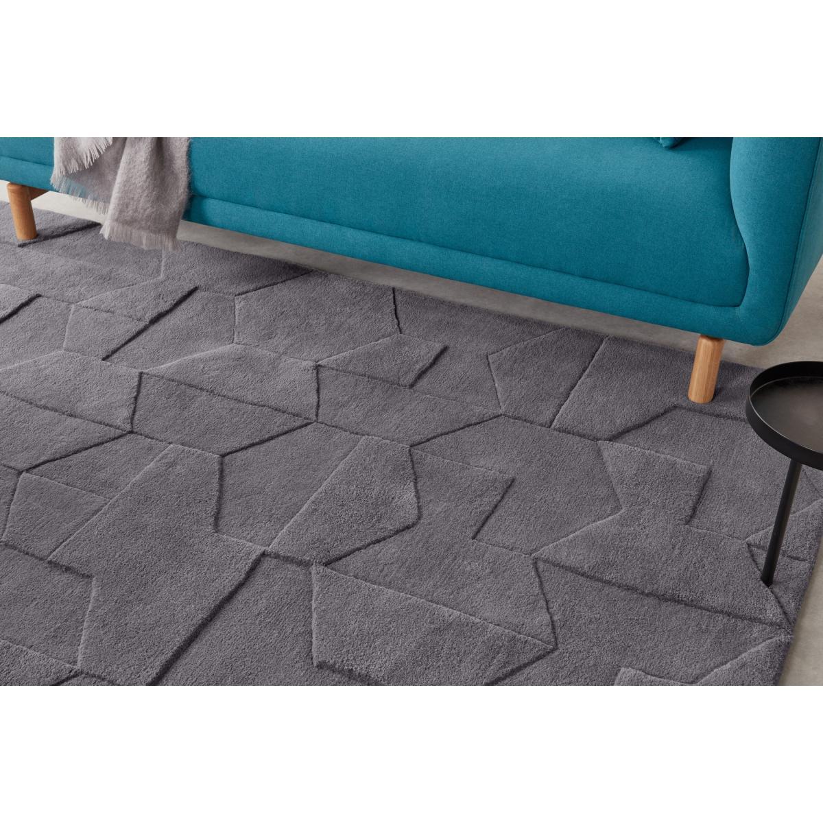 Hayden Geometric Carved Wool Rug, Large 160 x 230cm, Grey – image 6