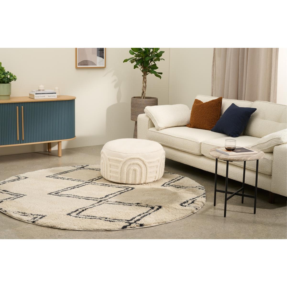 Caram Round Berber Style Rug, Large 200cm, Off-White & Charcoal Grey – image 3