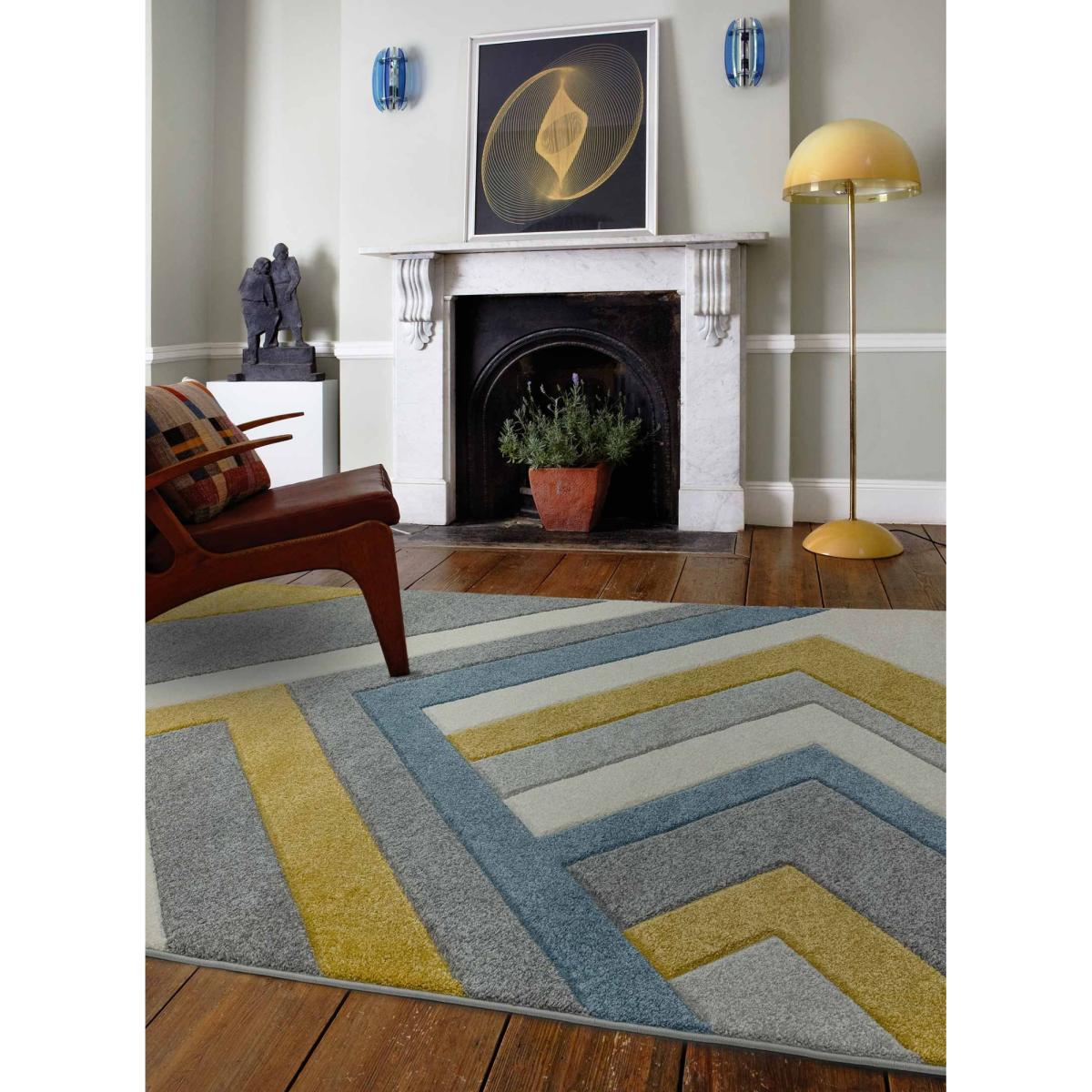 Asiatic Sketch Linear SK09 Rug - Grey Multi - 160x230cm, Geometric - Grey/Blue/White/Yellow – image 2