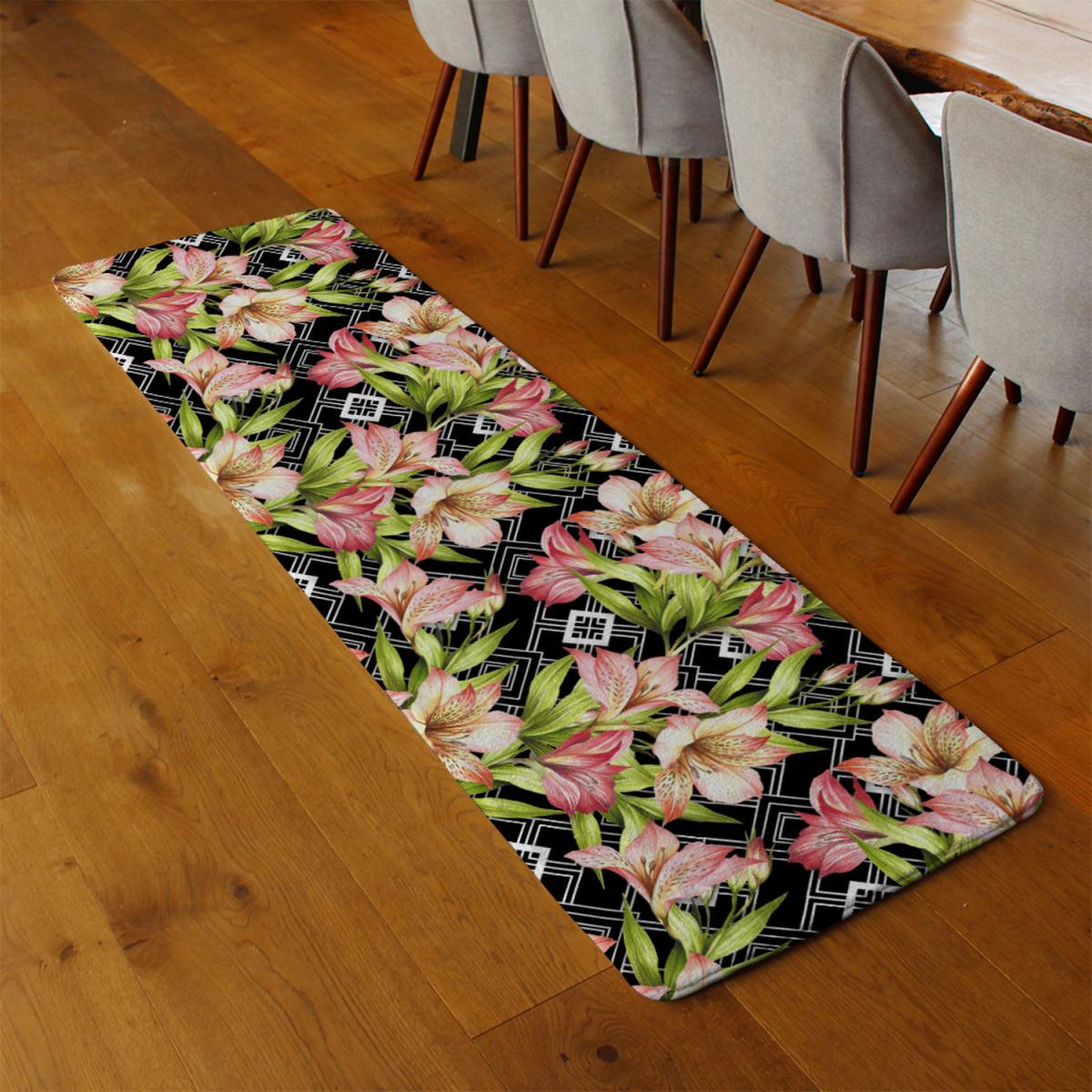 Bright Plants On Geometric Background Runner Rug - Black – image 3