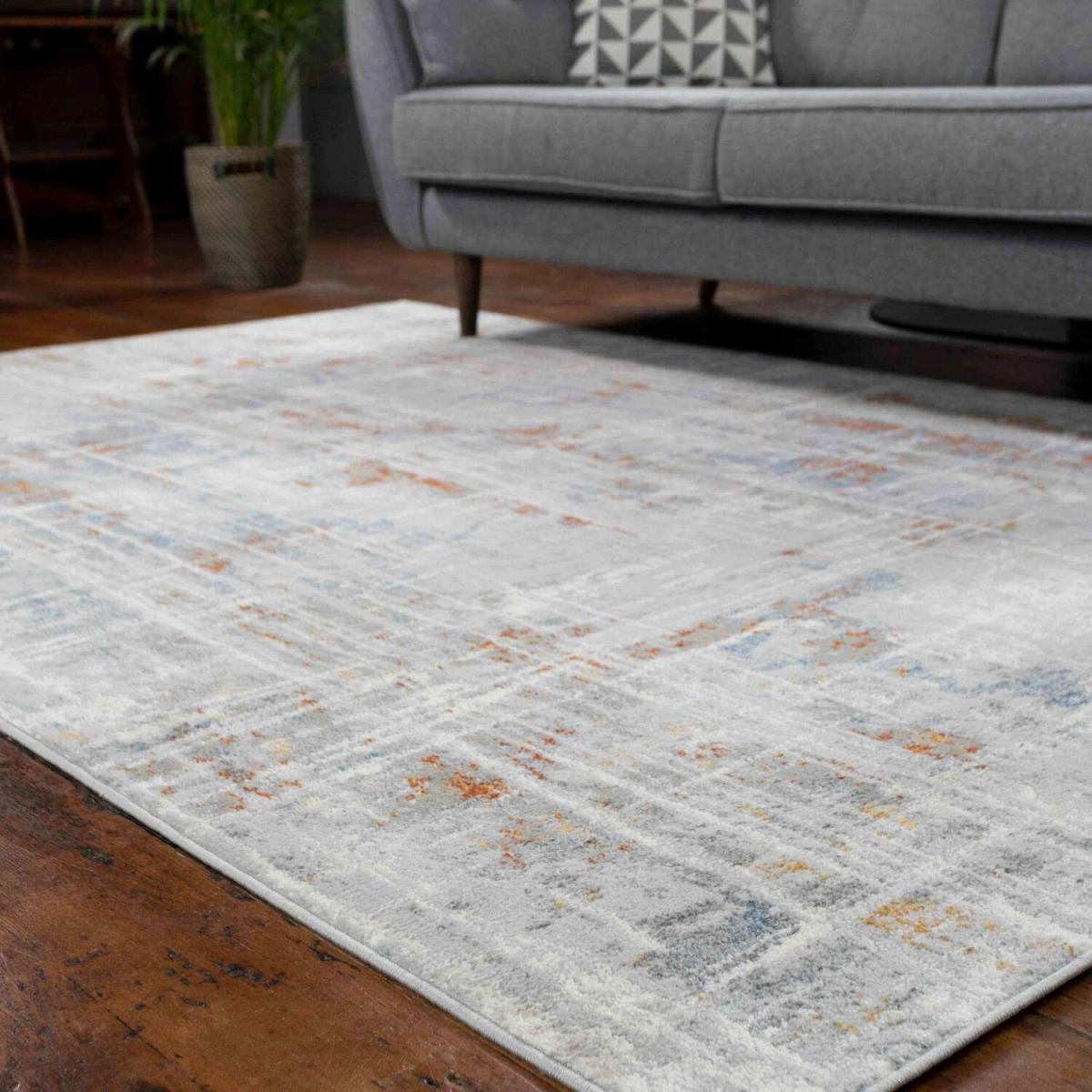 Grey and Terra Distressed Gingham Carpet Rug- Orion - Grey – image 2