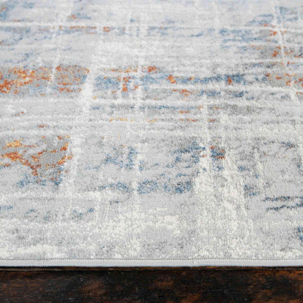 Grey and Terra Distressed Gingham Carpet Rug- Orion - Grey – image 3