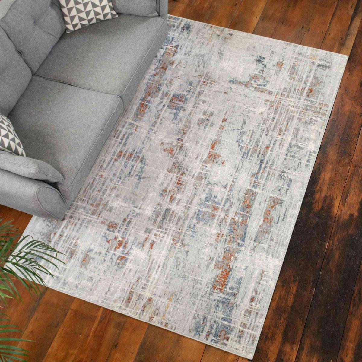 Grey and Terra Distressed Gingham Carpet Rug- Orion - Grey – image 1