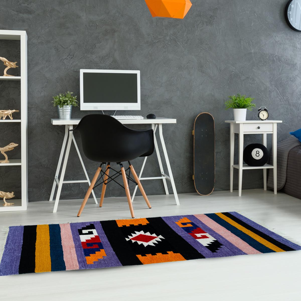 Aztec Mixed Colours Rug - Black – image 2