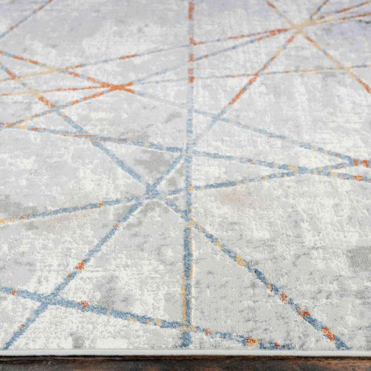 Grey Geometric Low Pile Polyester Living Room Rug - Orion - Grey – image 2