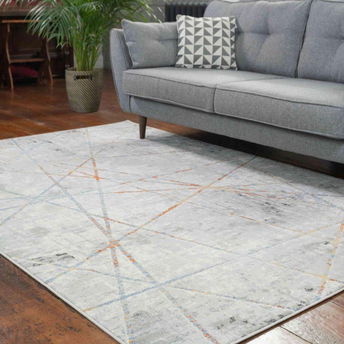 Grey Geometric Low Pile Polyester Living Room Rug - Orion - Grey – image 4