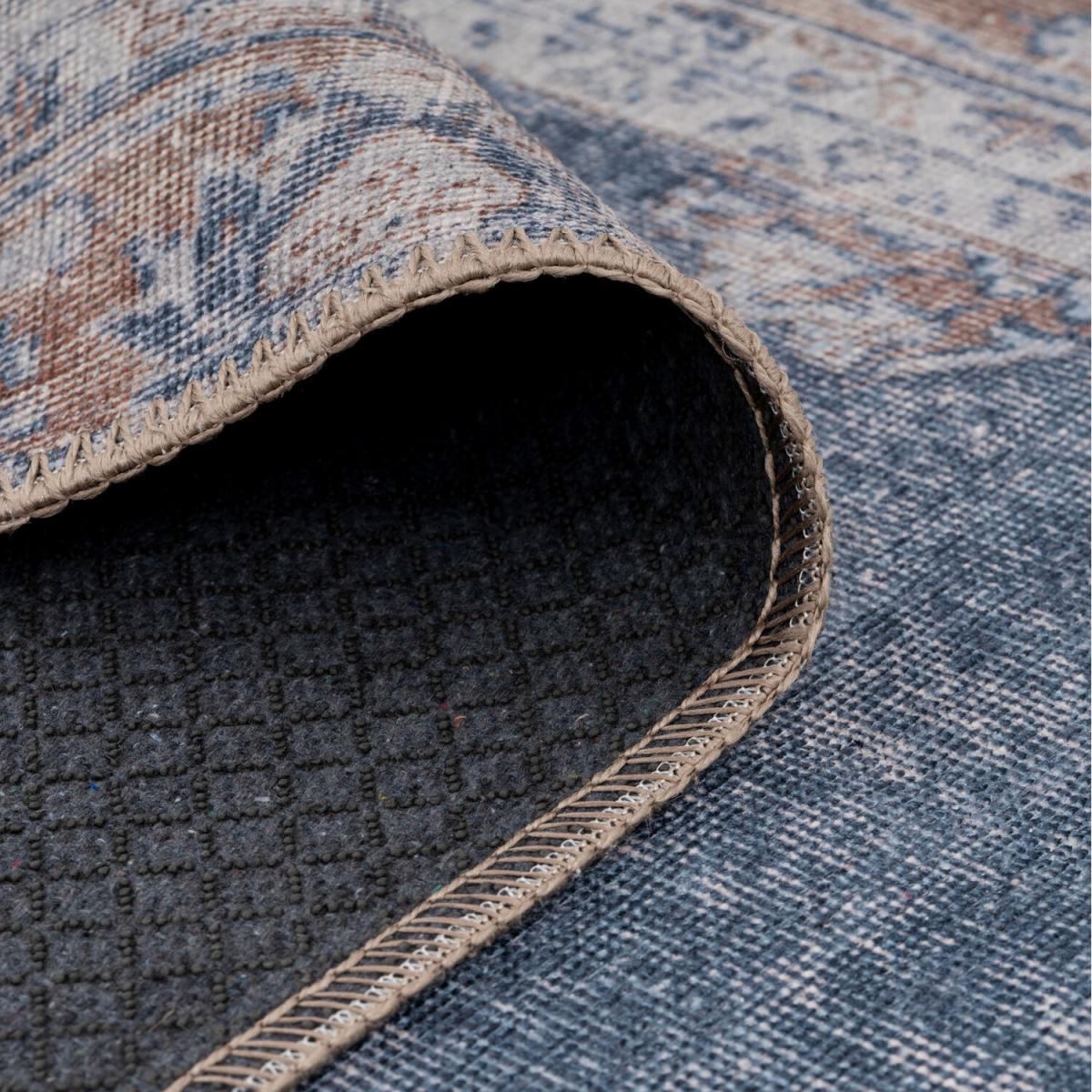 Denim Blue Vintage Medallion Non Slip Washable Area Rug - Denim / 240cm – image 3