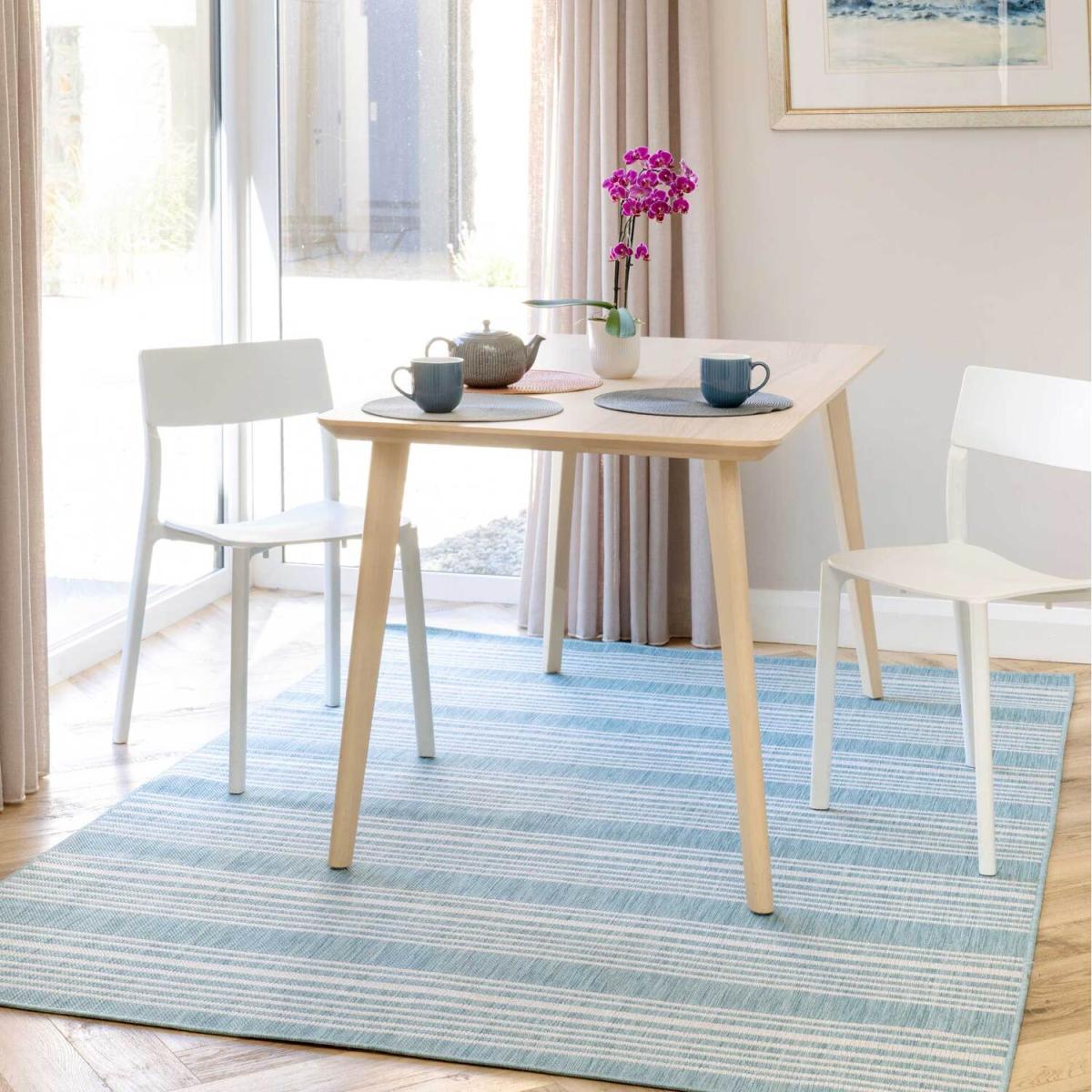 Duck Egg Blue Stripe Flatweave Indoor Outdoor Rug - Duck Egg / 330 x 240cm – image 2