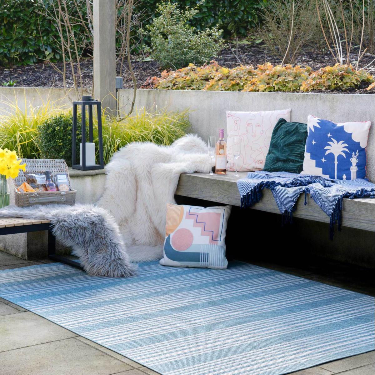 Duck Egg Blue Stripe Flatweave Indoor Outdoor Rug - Duck Egg / 330 x 240cm – image 4