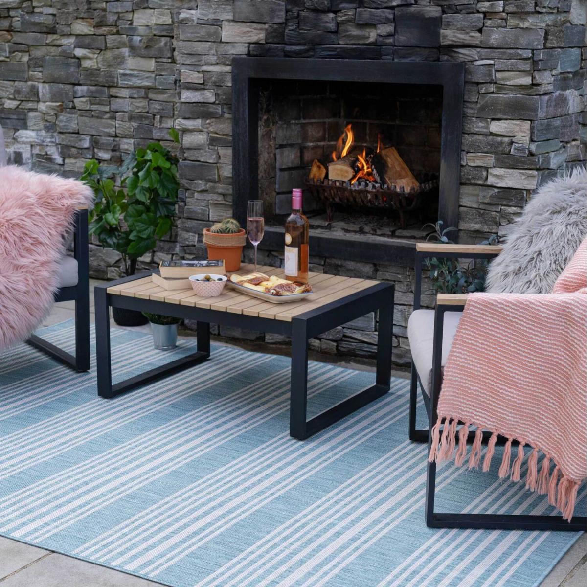 Duck Egg Blue Stripe Flatweave Indoor Outdoor Rug - Duck Egg / 330 x 240cm – image 1