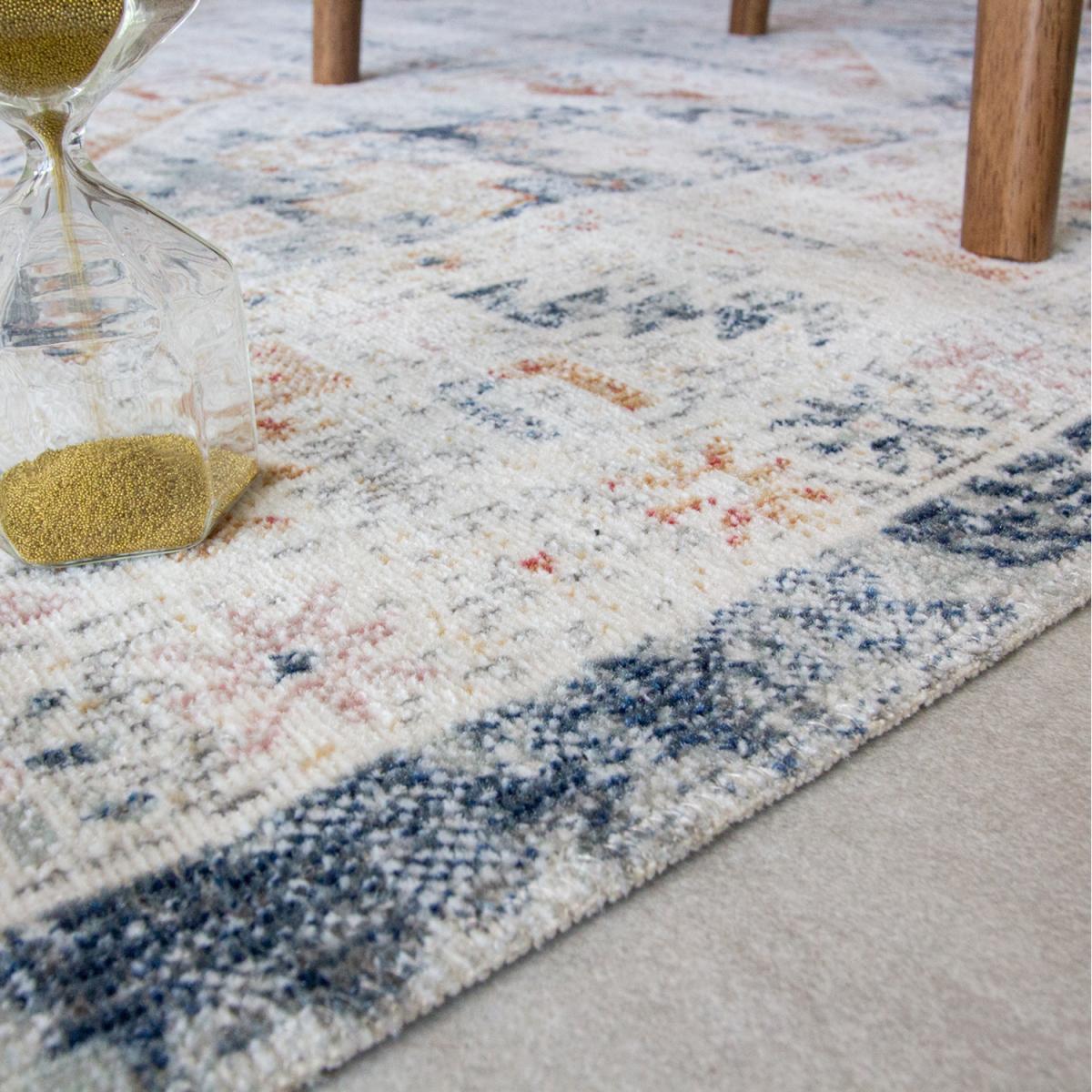 Terracotta Blue Oriental Bordered Zero Pile Distressed Rug - Navy Blue / 280 x 190cm – image 3