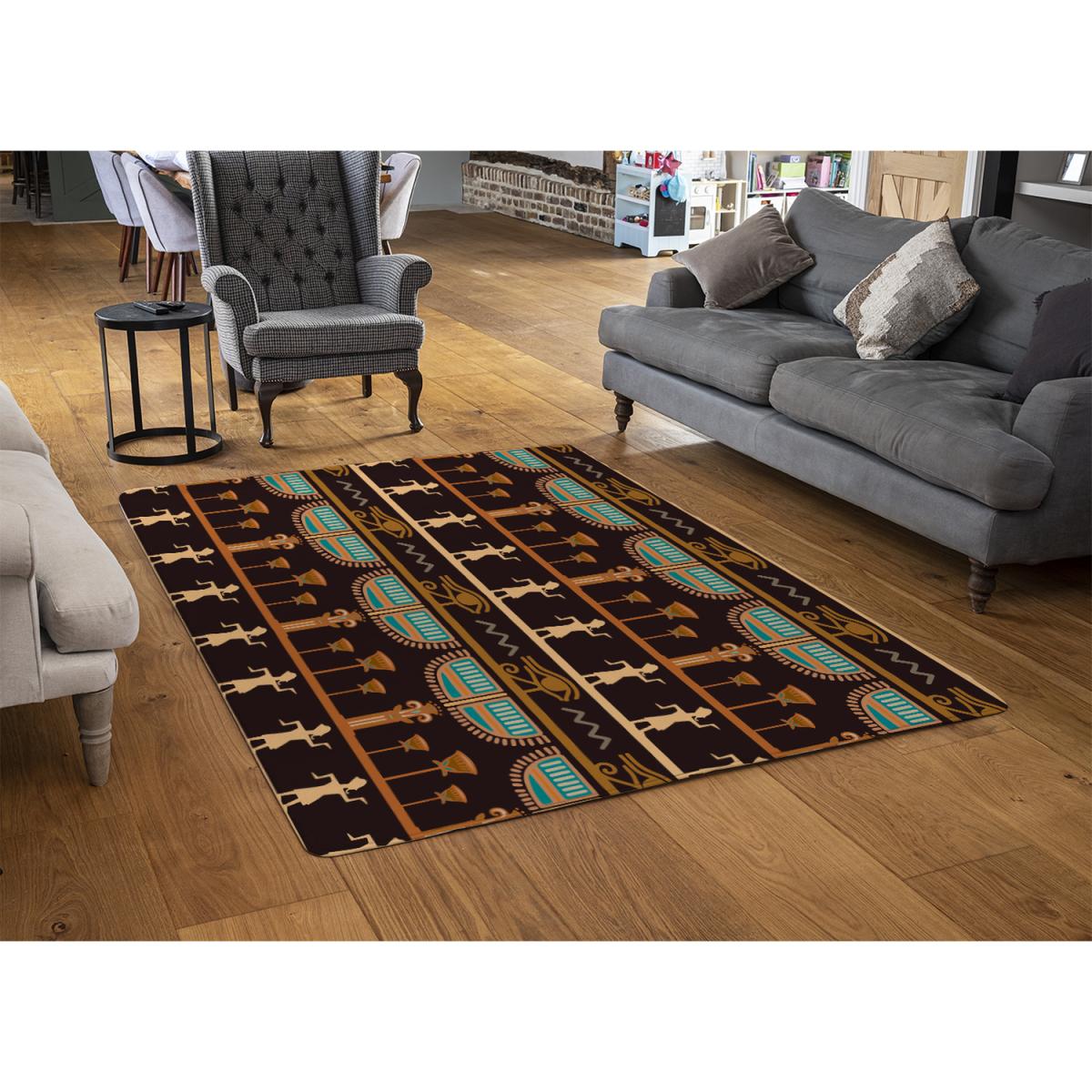Orange Black Hieroglyphs Rug - Black / 230cm – image 3