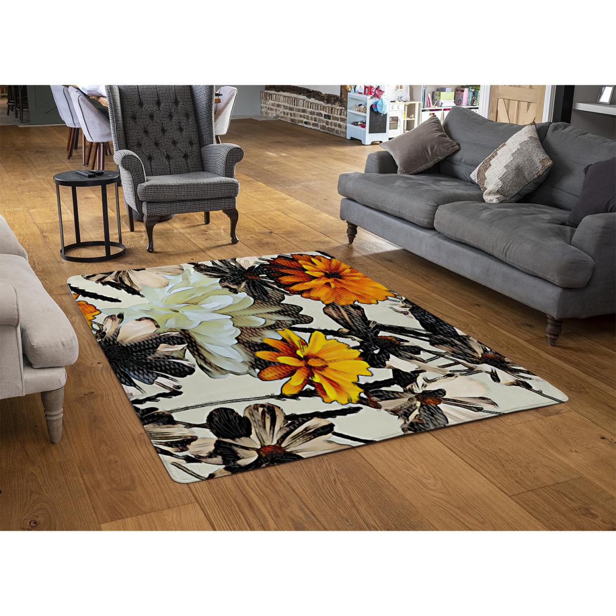 Orange Flower Print Rug - Orange / 110cm – image 2