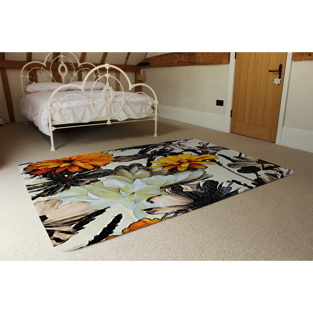 Orange Flower Print Rug - Orange / 110cm – image 3
