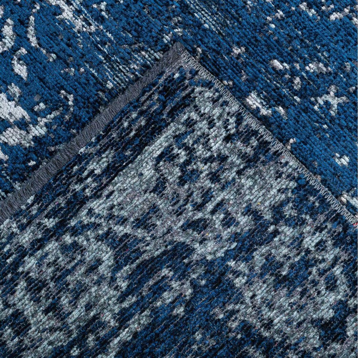Navy Blue Distressed Traditional Medallion Reversible Chenille Living Area Rug - Navy / 170 x 115cm – image 5
