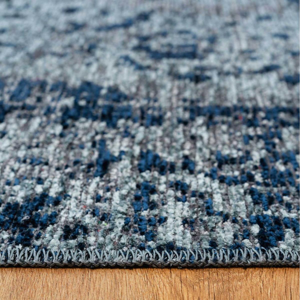 Navy Blue Distressed Traditional Medallion Reversible Chenille Living Area Rug - Navy / 170 x 115cm – image 7