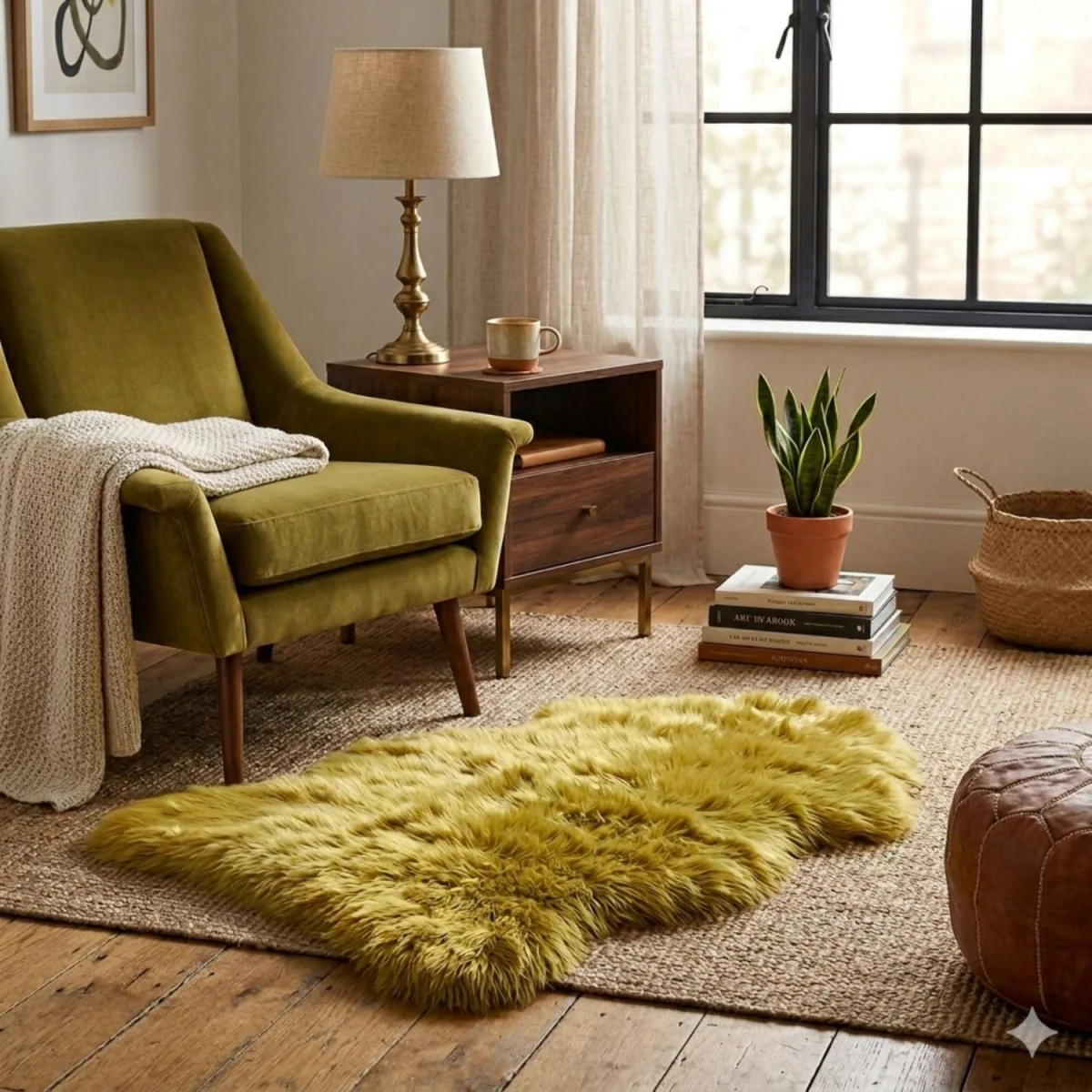 Luxury Faux Rabbit Fur Rug - Mustard Yellow – image 1