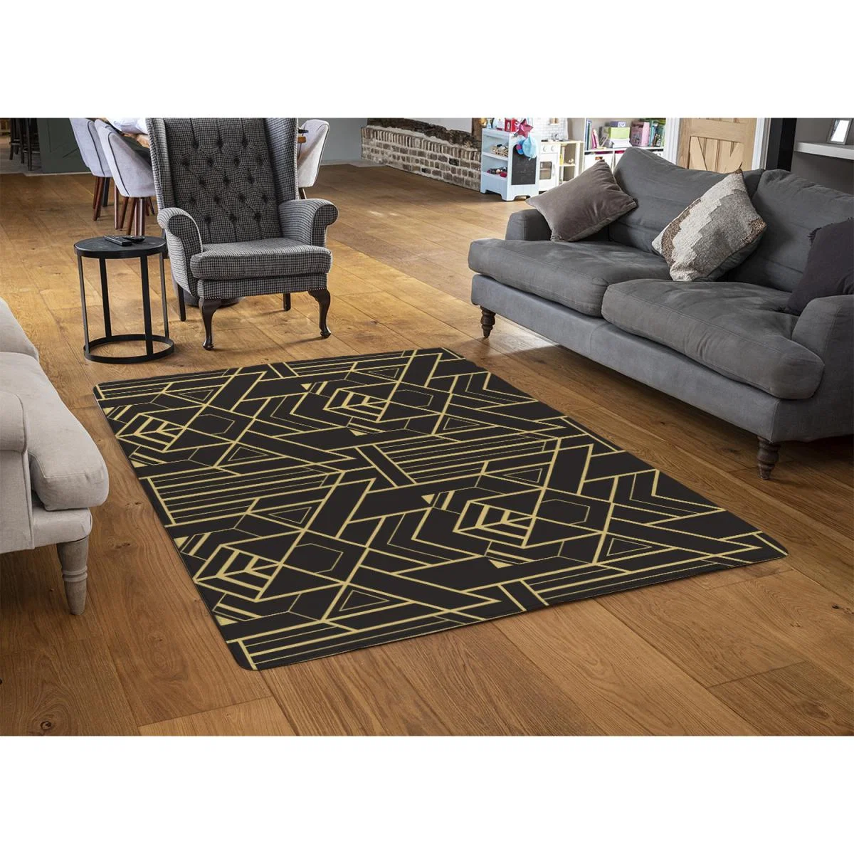 Golden Lined Shape Rug - Brown / 230cm – image 3
