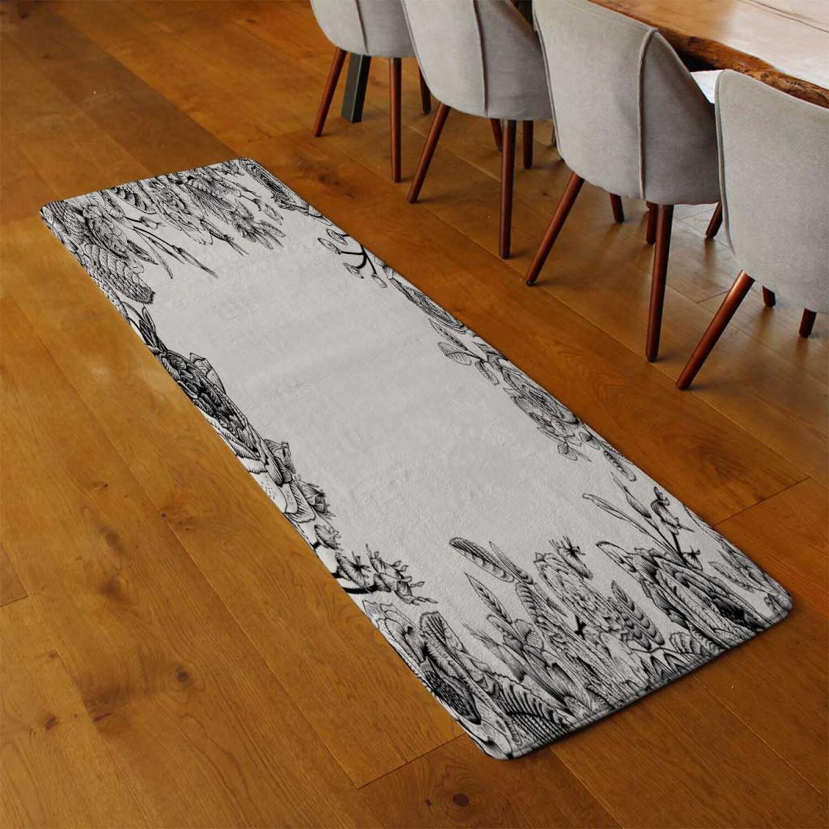 Hand Drawn Roses Runner Rug - Black – image 3