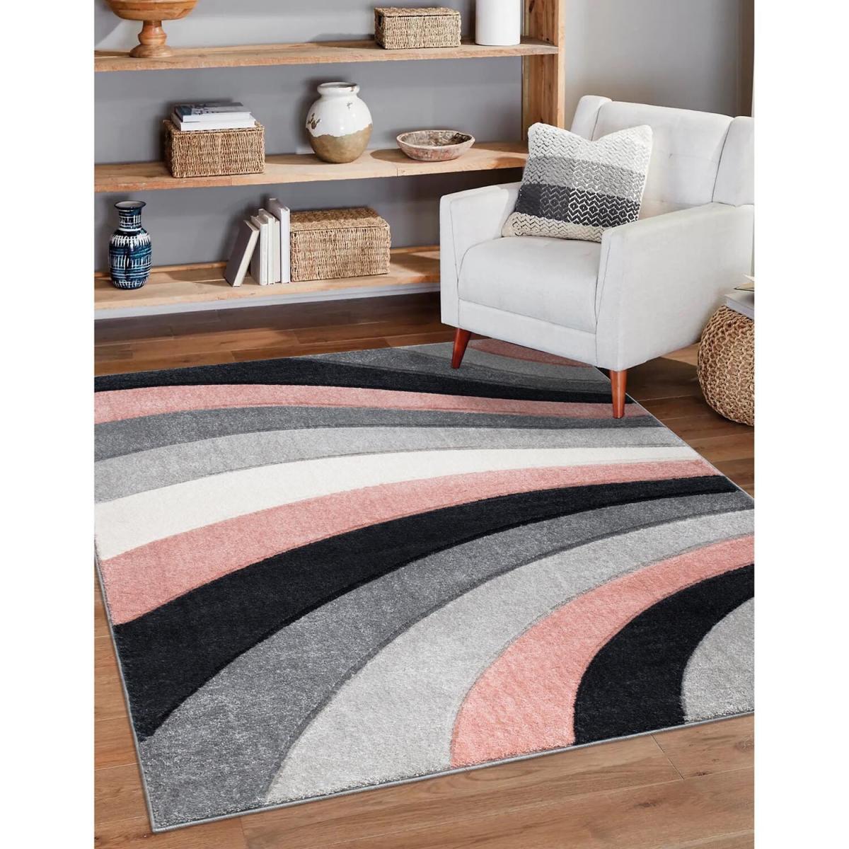 Curved Stripe Rug - Pink / 120cm – image 2