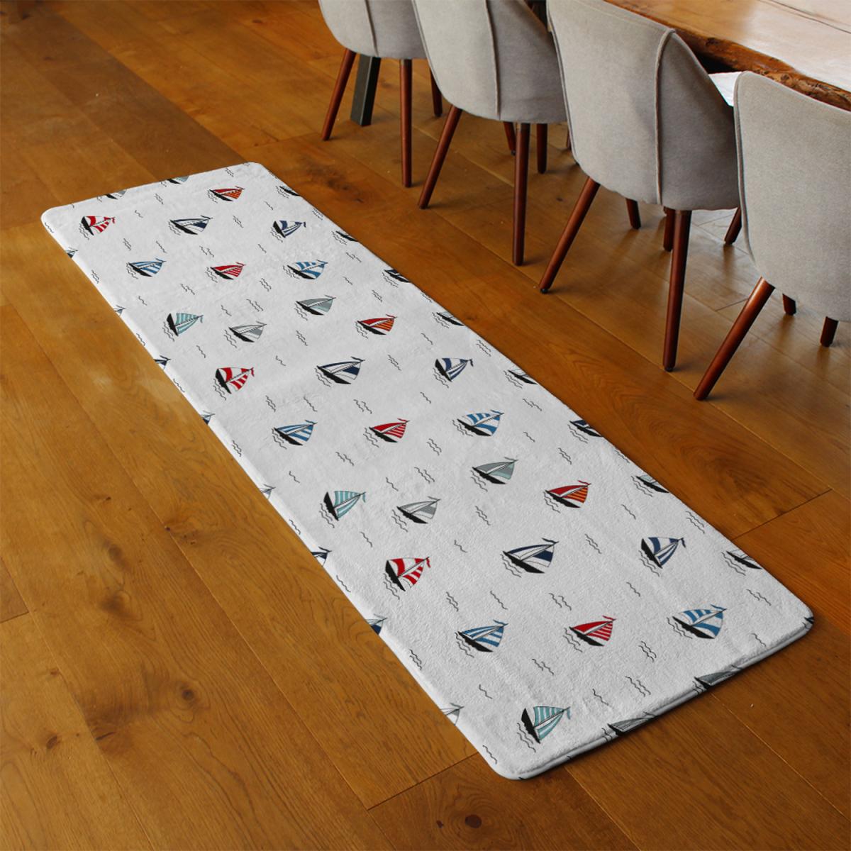 Red Blue Sailboats Runner Rug - Blue – image 3