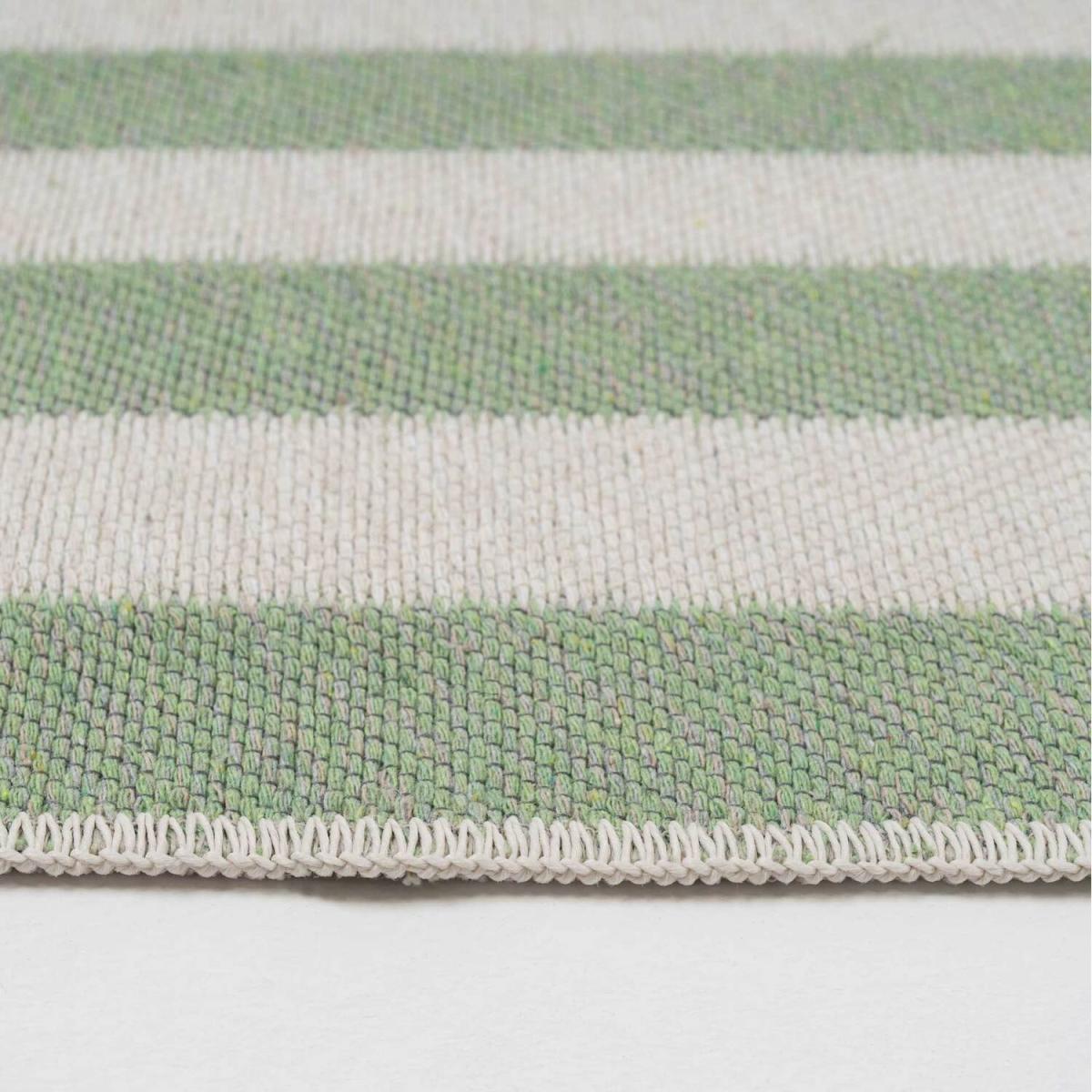 Light Green Stripe Bordered Recycled Cotton Reversible Fringed Rug - Green / 240 x 60cm – image 2