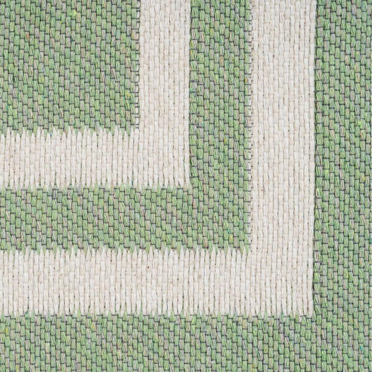 Light Green Stripe Bordered Recycled Cotton Reversible Fringed Rug - Green / 240 x 60cm – image 3