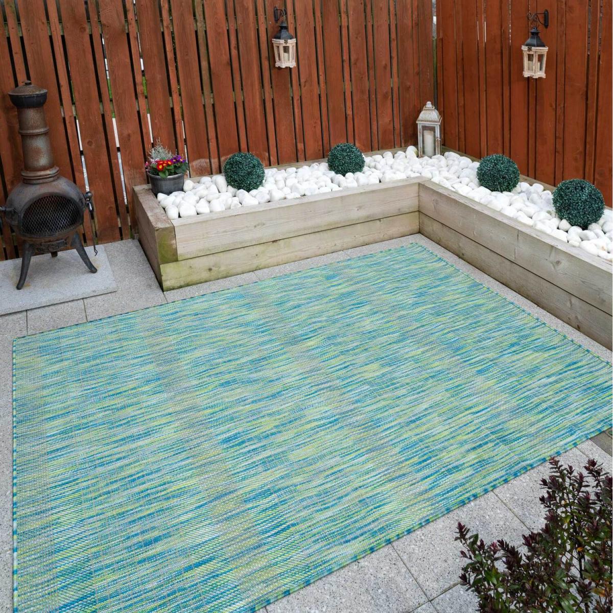 Blue Green Durable Soft Plastic Mottled Flatweave Indoor Outdoor Area Rug - Sea Green / 170 x 120cm – image 3