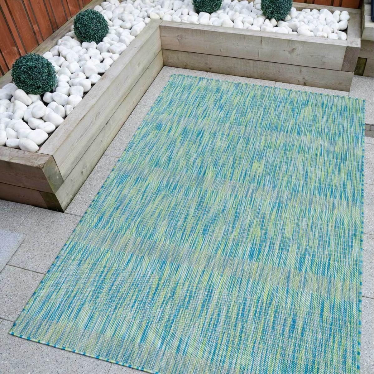 Blue Green Durable Soft Plastic Mottled Flatweave Indoor Outdoor Area Rug - Sea Green / 170 x 120cm – image 5
