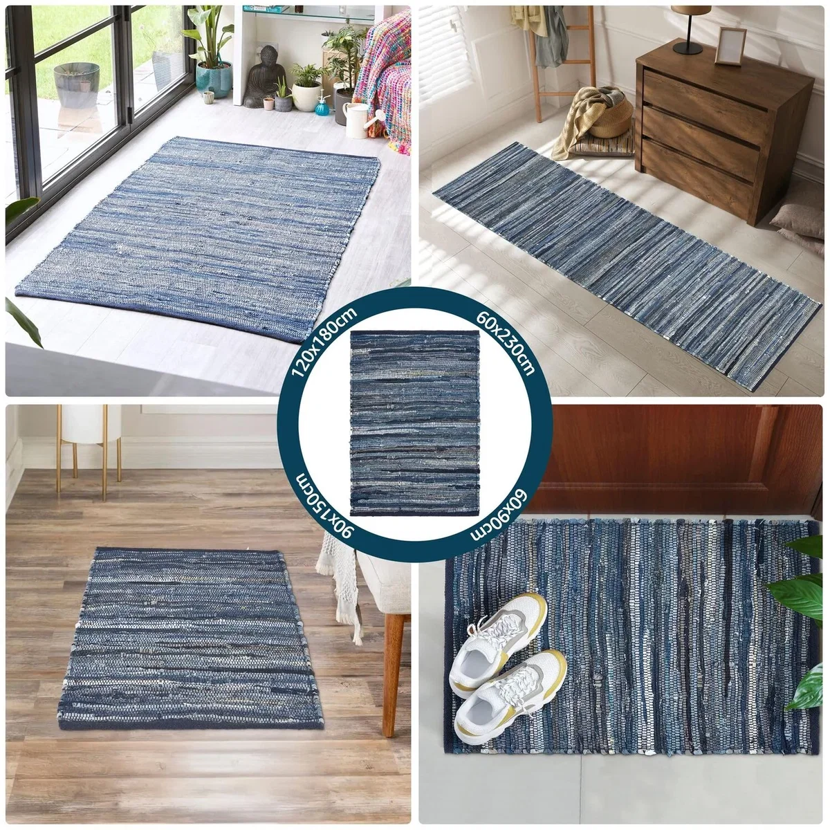 Chindi Handwoven Recycled Cotton Rug - Indigo / 60cm / 120cm – image 3
