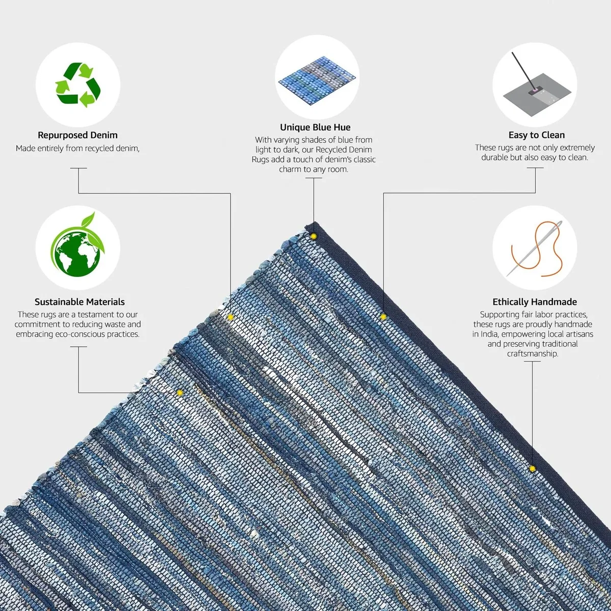 Chindi Handwoven Recycled Cotton Rug - Indigo / 60cm / 120cm – image 5