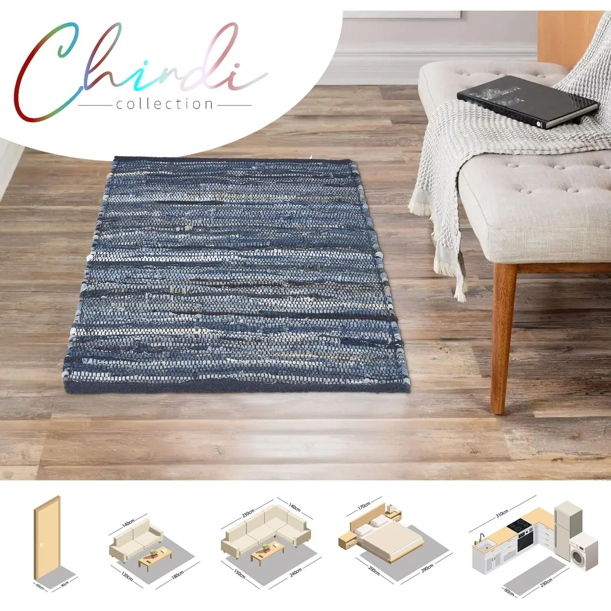Chindi Handwoven Recycled Cotton Rug - Indigo / 60cm / 120cm – image 7