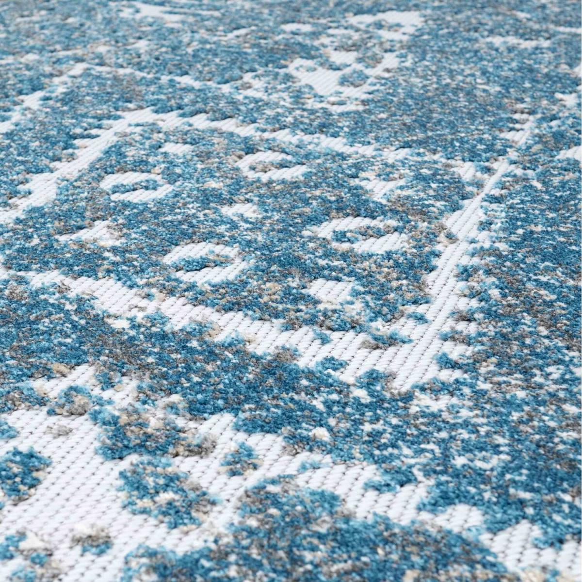 Blue Textured Bordered Geometric Weatherproof Durable Indoor Outdoor Area Rug - Blue / 150 x 80cm – image 4