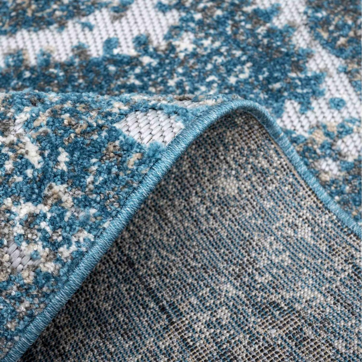 Blue Textured Bordered Geometric Weatherproof Durable Indoor Outdoor Area Rug - Blue / 150 x 80cm – image 5