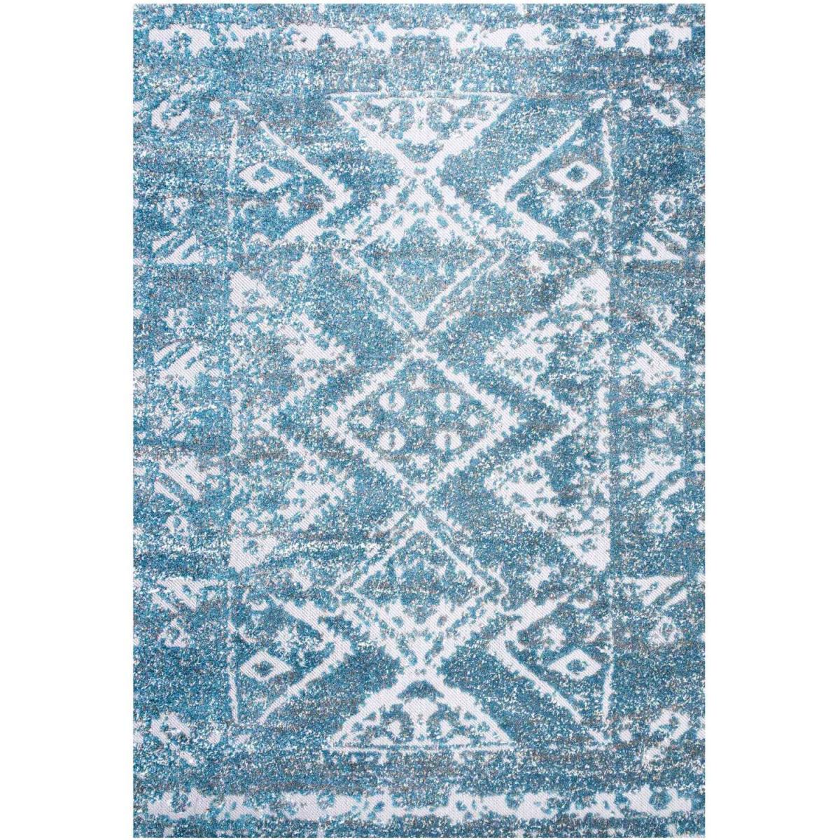 Blue Textured Bordered Geometric Weatherproof Durable Indoor Outdoor Area Rug - Blue / 150 x 80cm – image 6