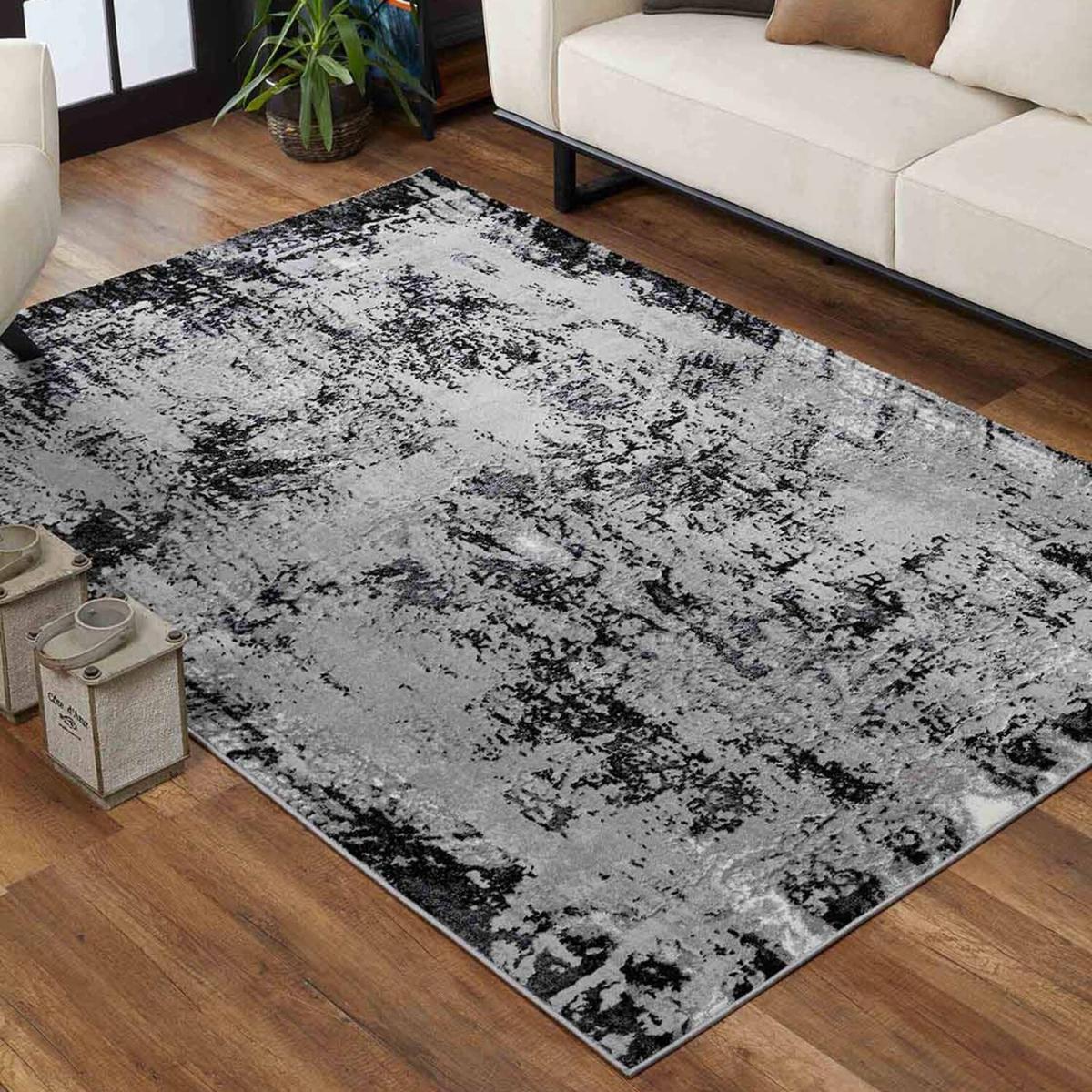 Serenity Modern Abstract Acrylic Contemporary Area Rugs - Black / 170cm – image 3