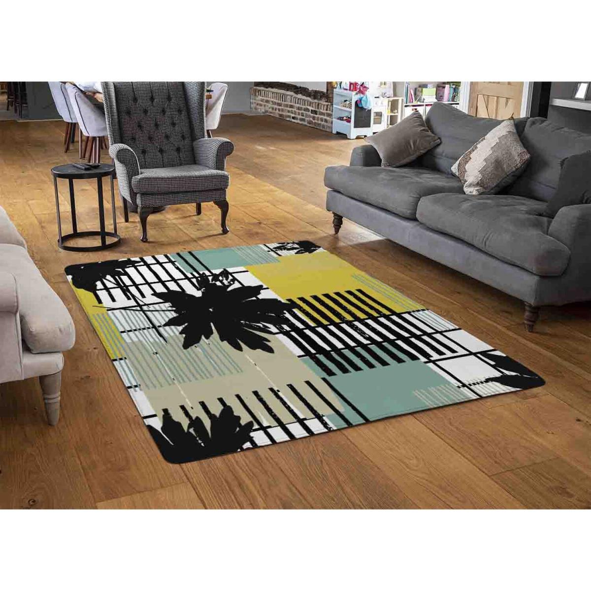 Geometric Shape Leaf Print In Yellow Green Rug - Green / 110cm – image 2