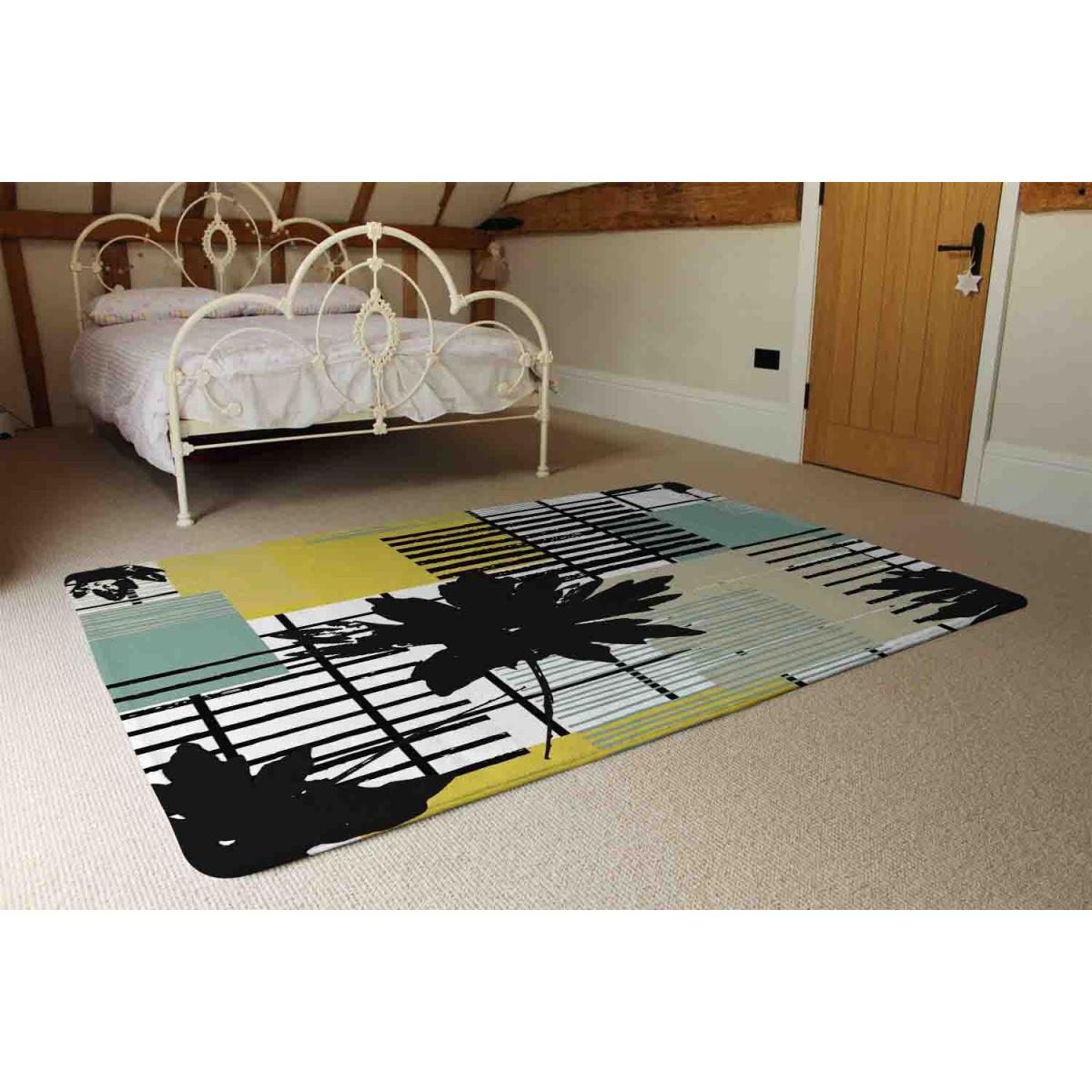 Geometric Shape Leaf Print In Yellow Green Rug - Green / 110cm – image 3