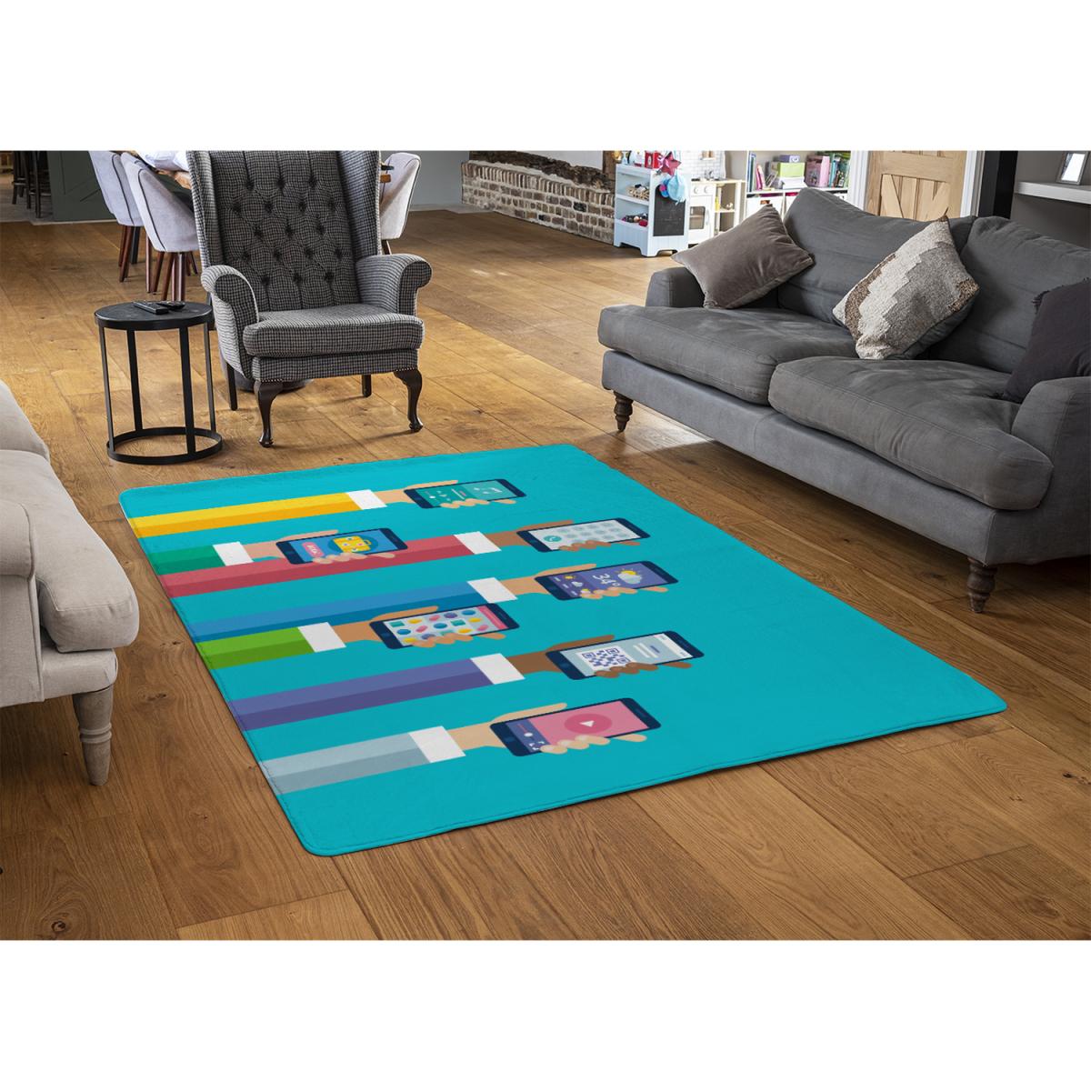 Hands Holding Smart Phones Rug - Blue / 230cm – image 3