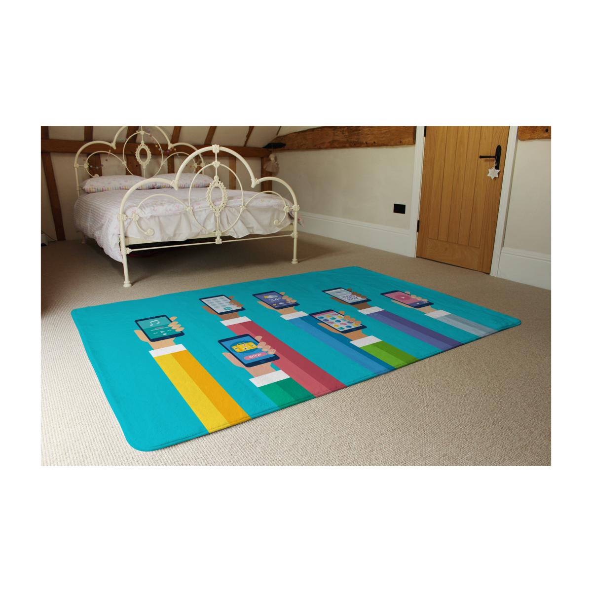 Hands Holding Smart Phones Rug - Blue / 230cm – image 1